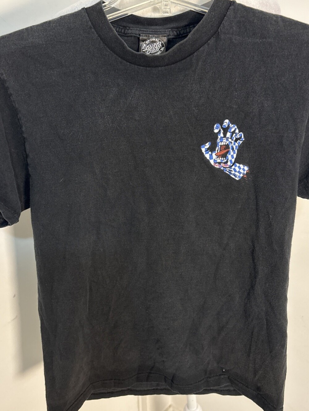 Santa Cruz Jim Phillips Screaming Hand T-Shirt Blue Checkered Small Vintage